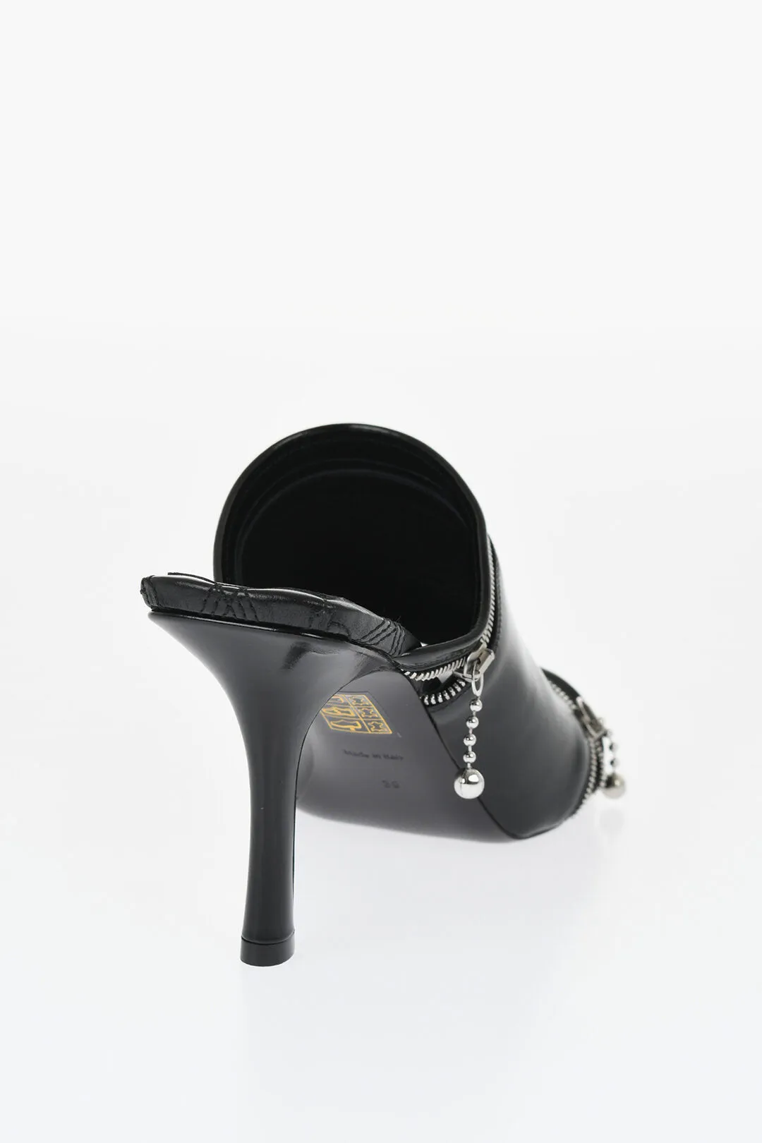 Burberry Solid Color Leather Sandals With Zip Detail Heel 10Cm