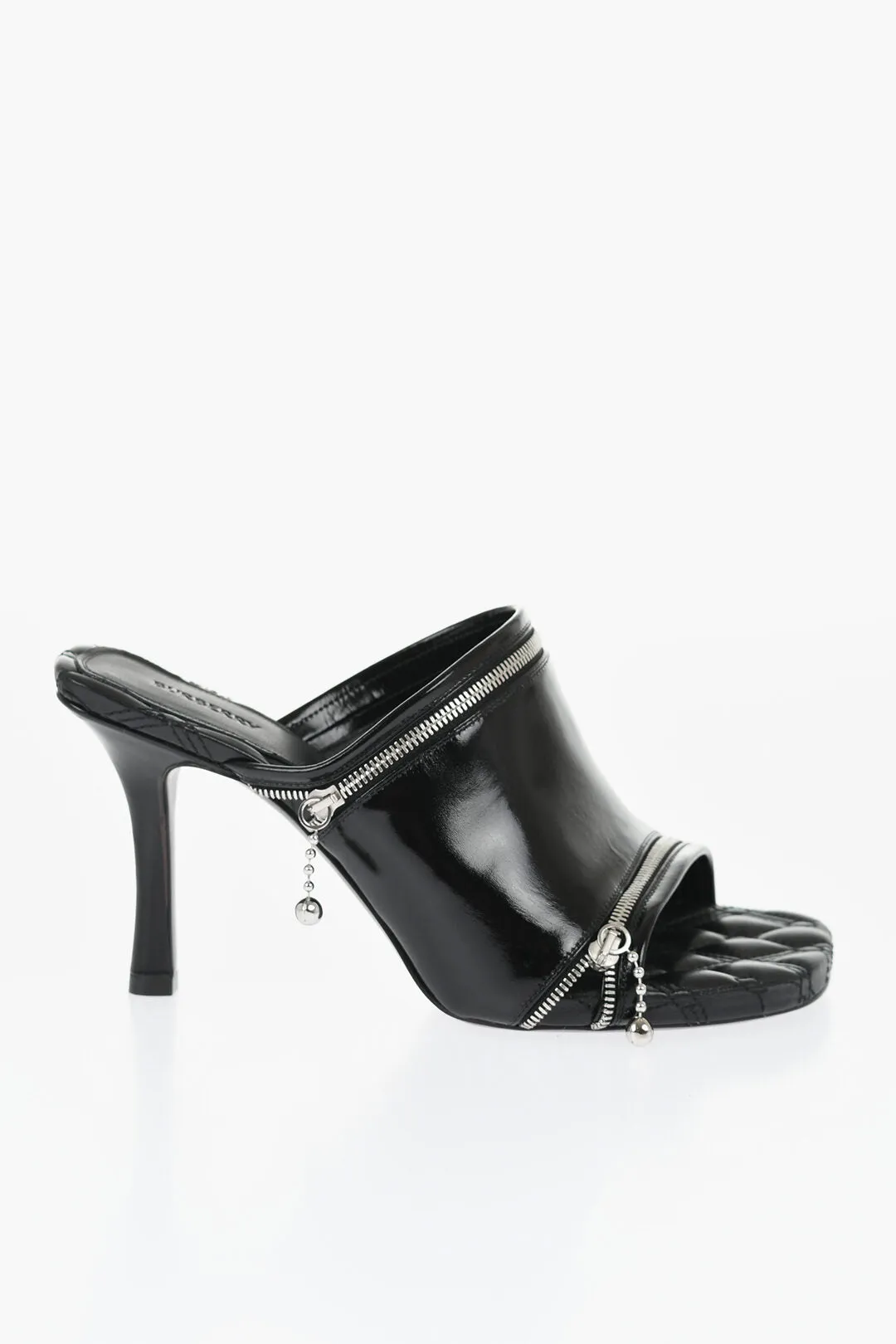 Burberry Solid Color Leather Sandals With Zip Detail Heel 10Cm