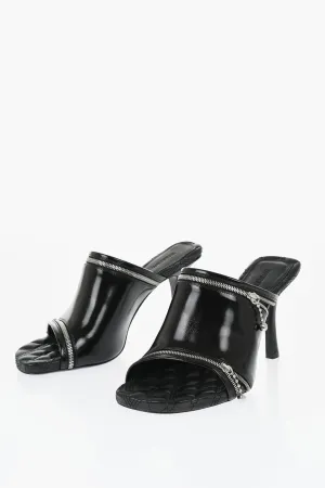 Burberry Solid Color Leather Sandals With Zip Detail Heel 10Cm