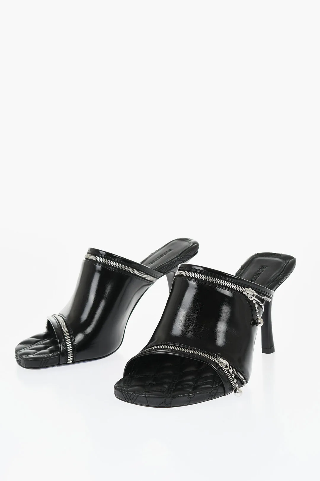 Burberry Solid Color Leather Sandals With Zip Detail Heel 10Cm