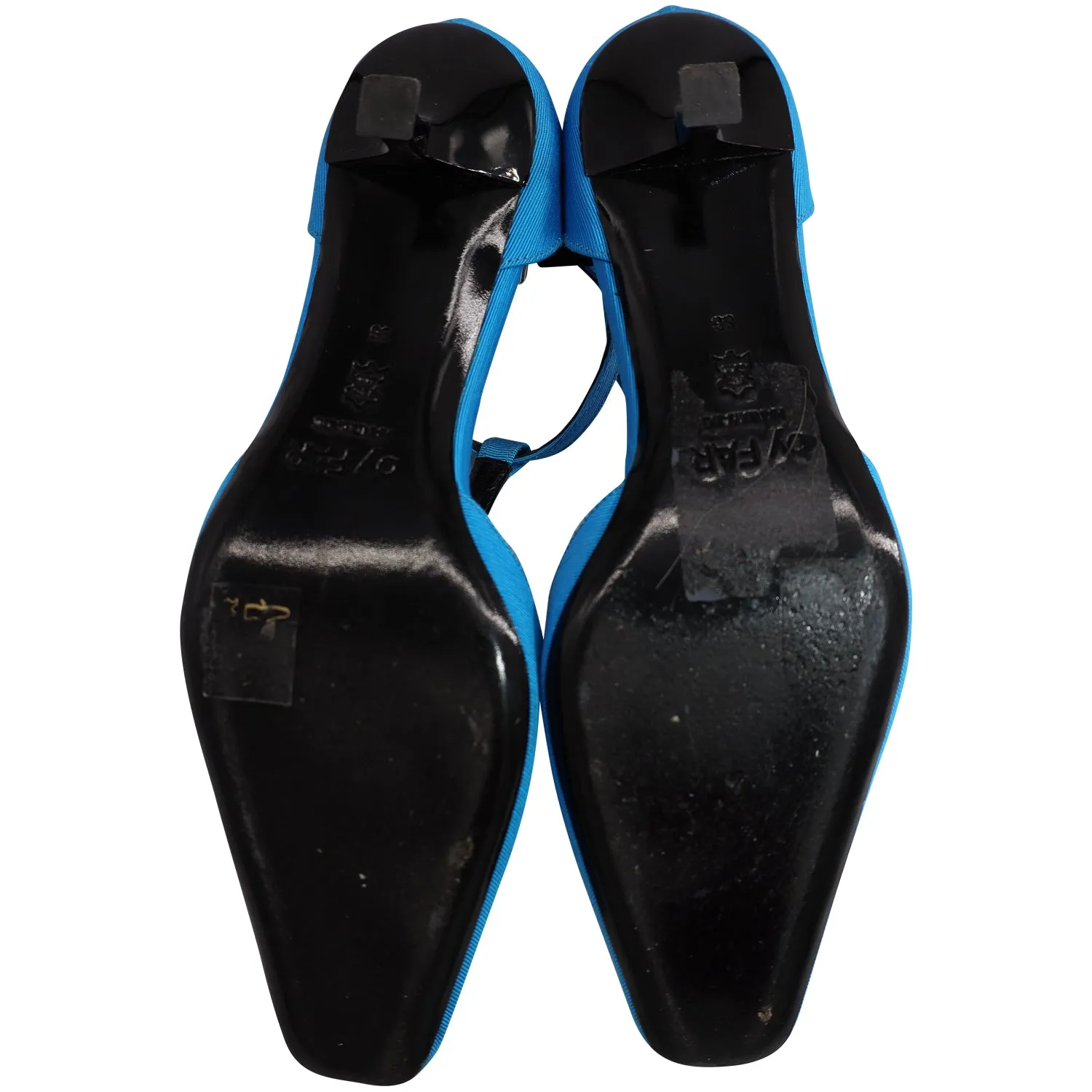 By Far Bella T-strap Kitten Heels in Blue Leather