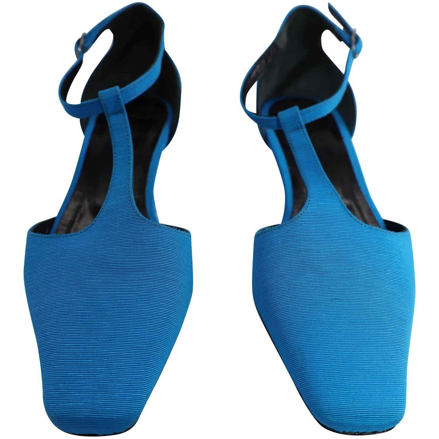 By Far Bella T-strap Kitten Heels in Blue Leather