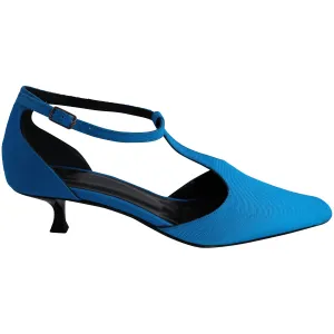 By Far Bella T-strap Kitten Heels in Blue Leather