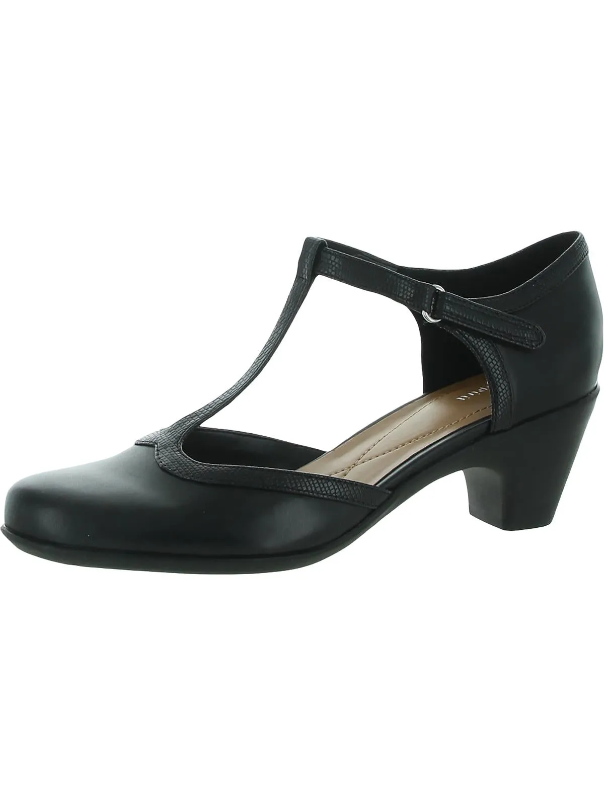 Cara Womens Suede Slip On T-Strap Heels