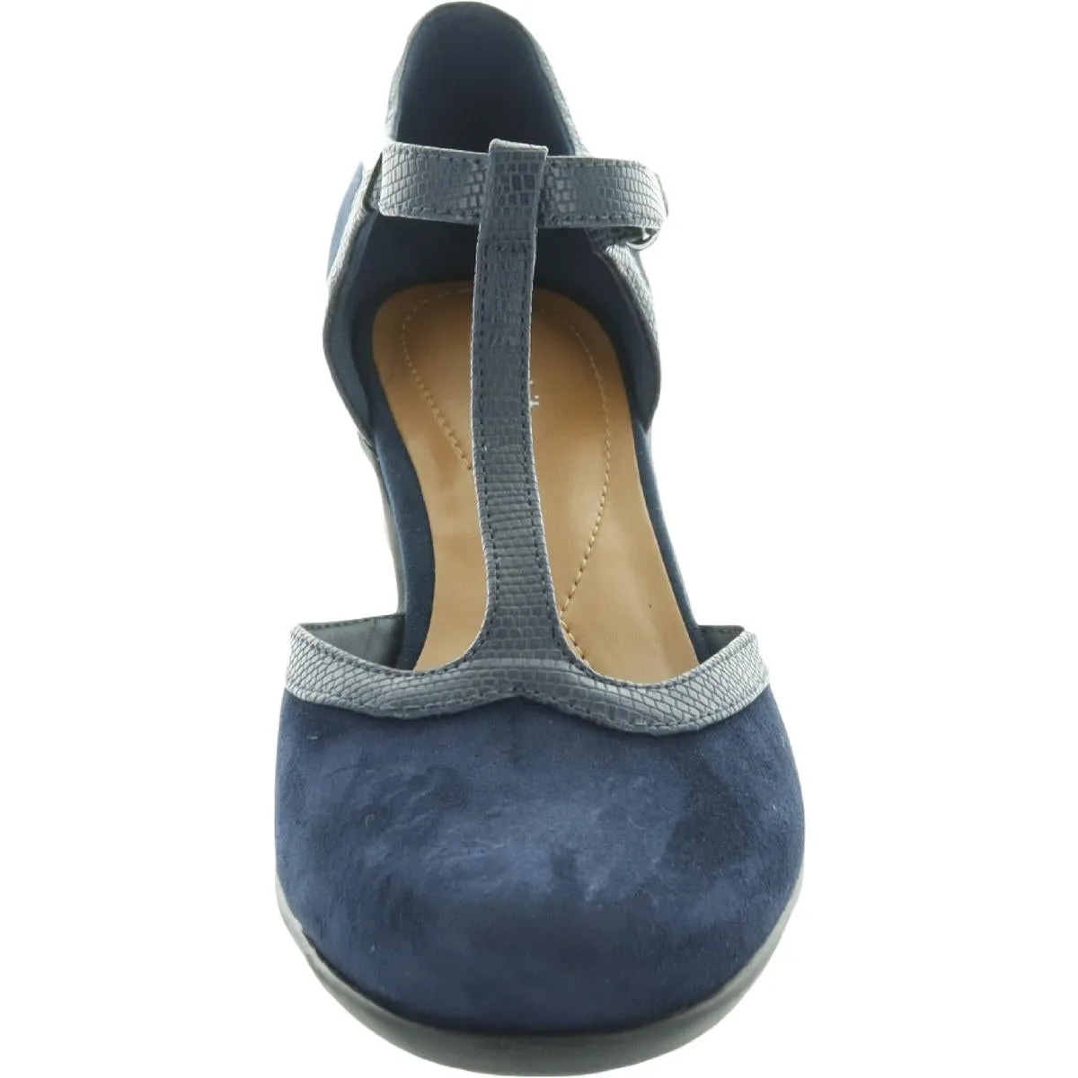 Cara Womens Suede Slip On T-Strap Heels