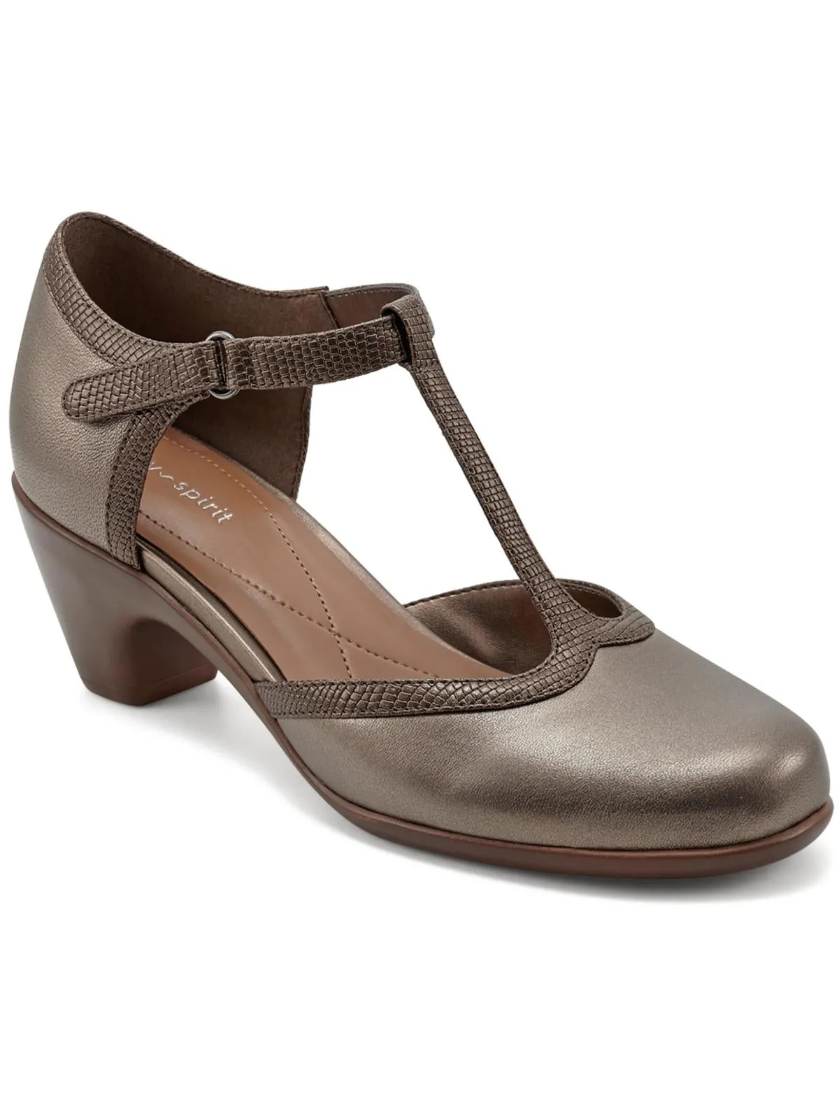 Cara Womens Suede Slip On T-Strap Heels