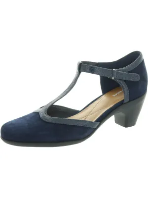Cara Womens Suede Slip On T-Strap Heels