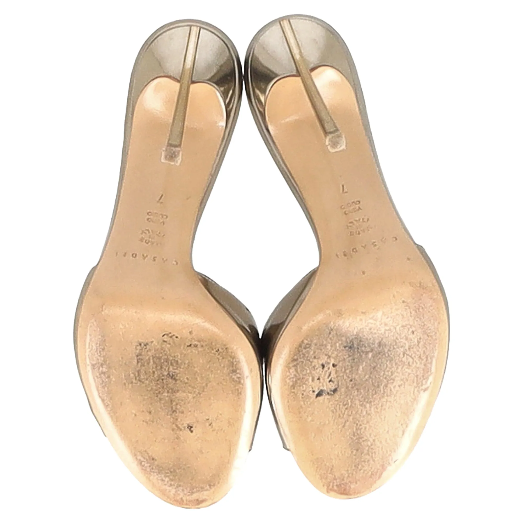 Casadei Blade Flash Slip-On High-Heeled Sandals in Metallic Gold Leather