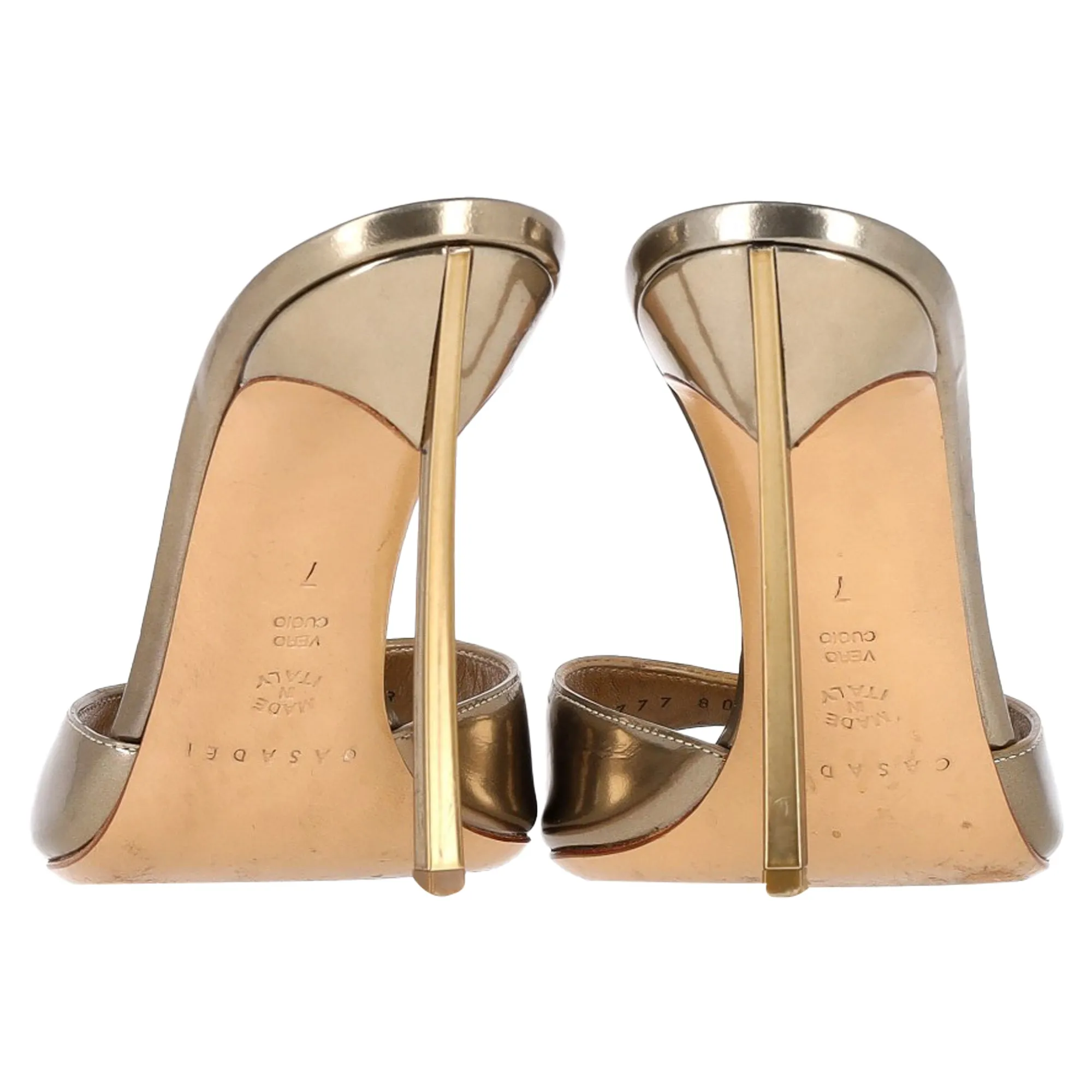 Casadei Blade Flash Slip-On High-Heeled Sandals in Metallic Gold Leather