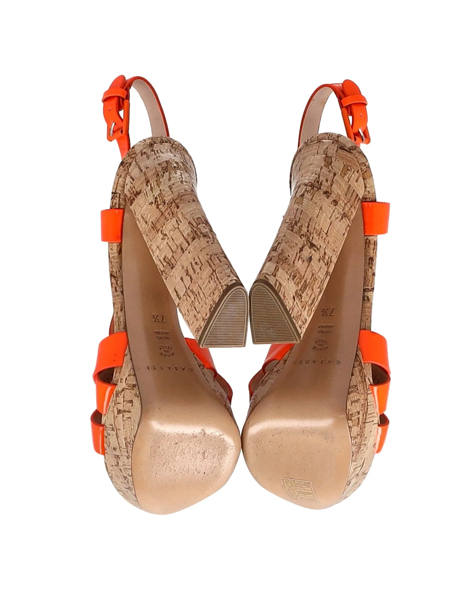 Casadei Crisscross High Block Heel Sandals in Orange Patent Leather