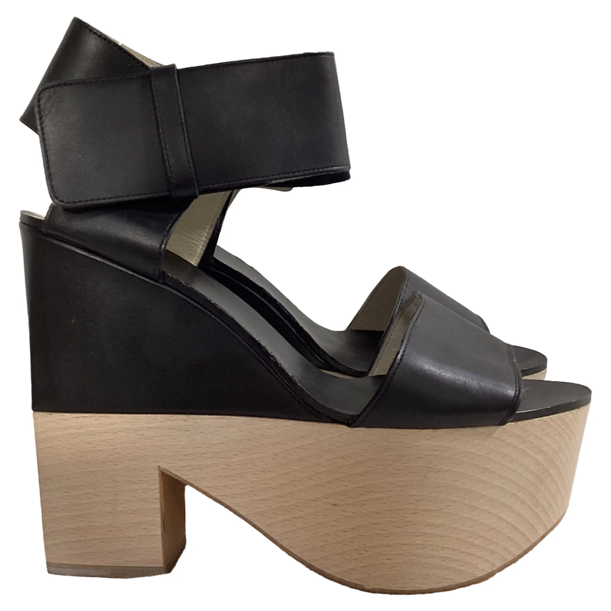 Celine Slingback Platform Sandal Heels in Black Leather