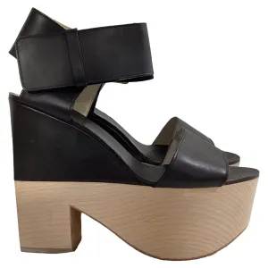 Celine Slingback Platform Sandal Heels in Black Leather