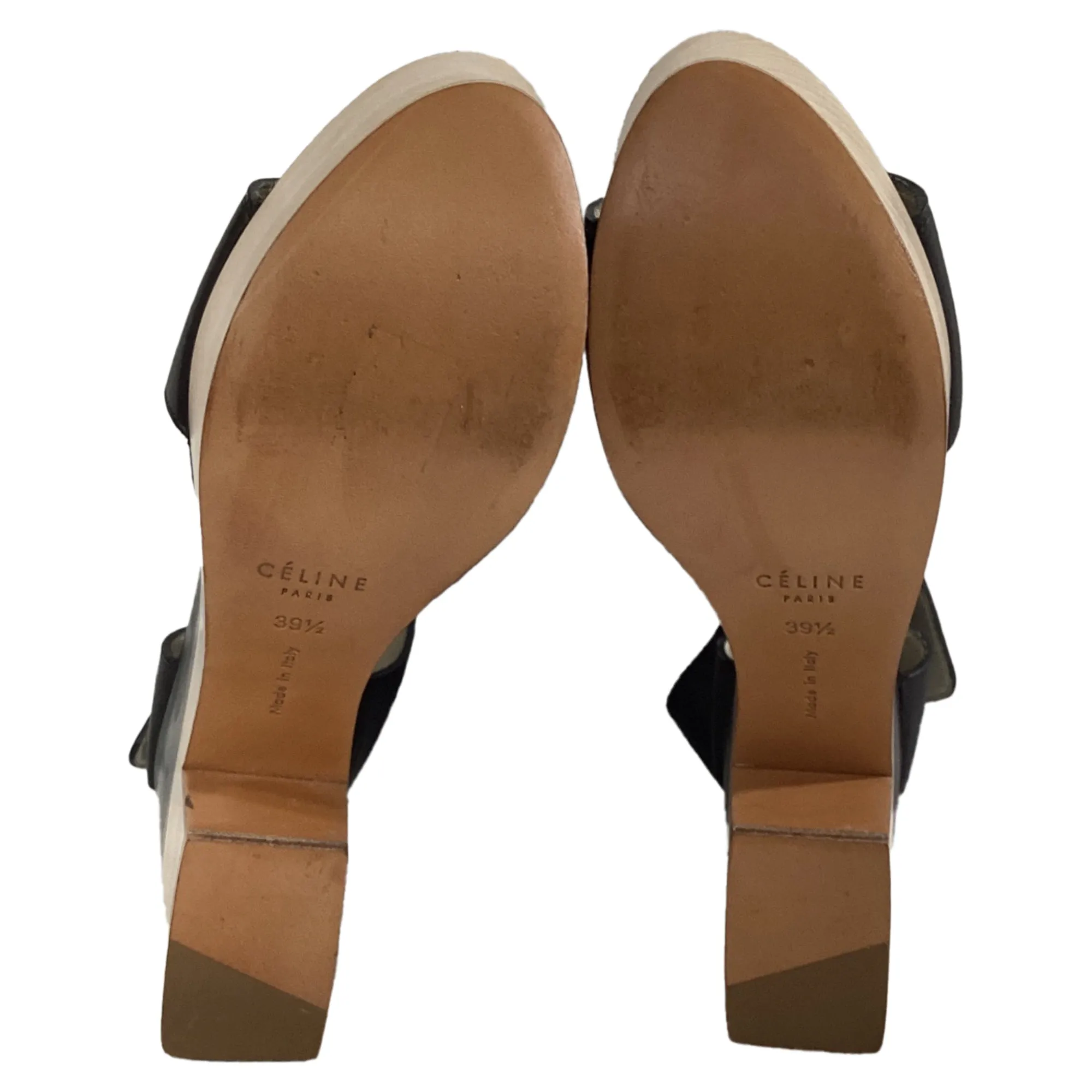 Celine Slingback Platform Sandal Heels in Black Leather