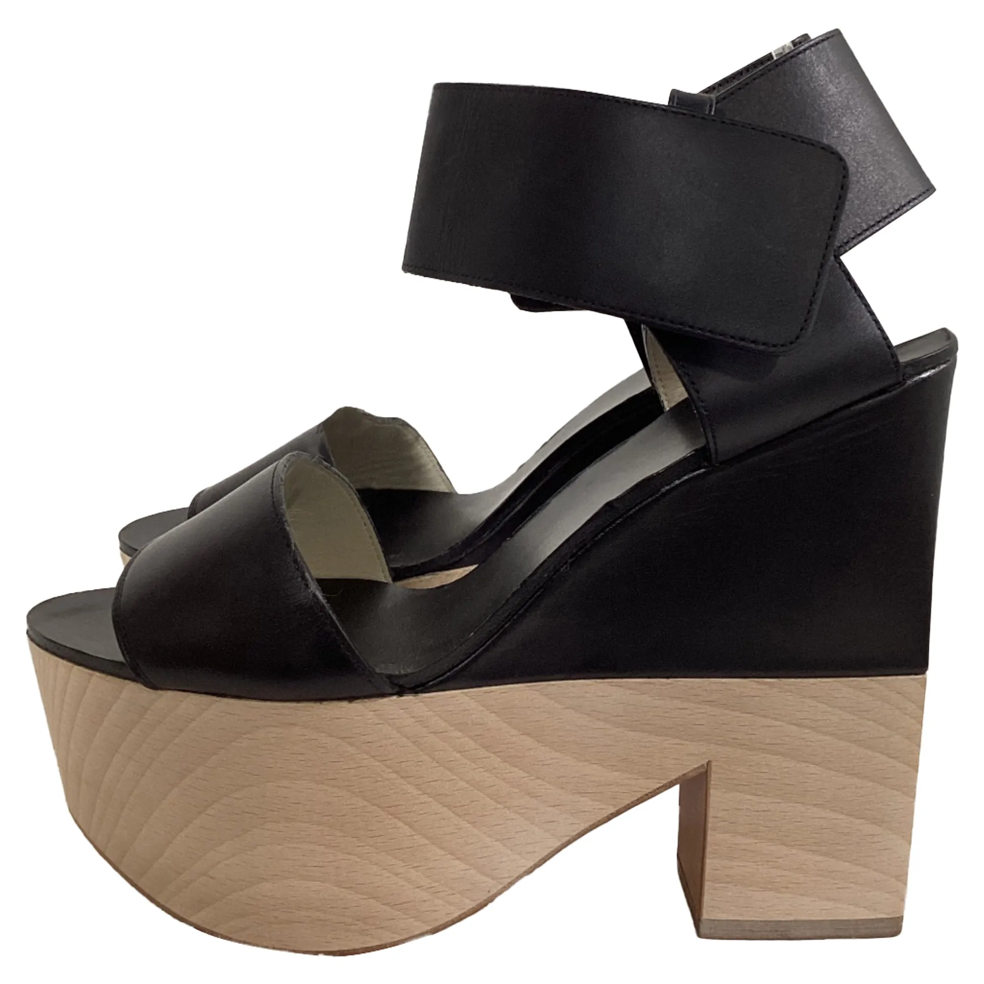 Celine Slingback Platform Sandal Heels in Black Leather