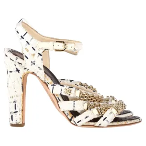 Chanel Chain Strap High Heel Sandals in White Tweed