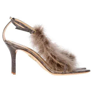Charlotte Olympia Karung  Animal Print Faux Fur Trim Sandals in Brown Leather