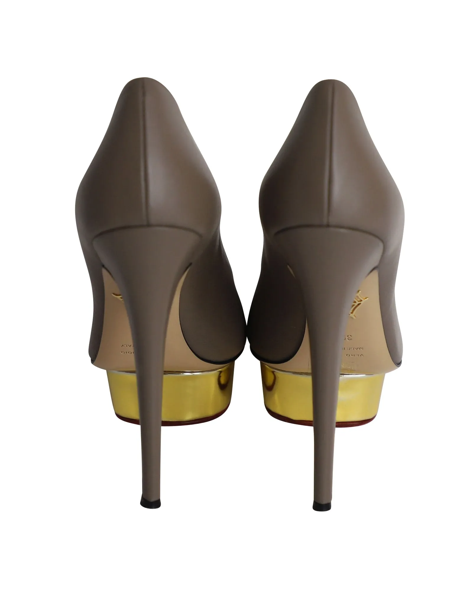 Charlotte Olympia Peep-Toe Platform Pumps in Grey Leather