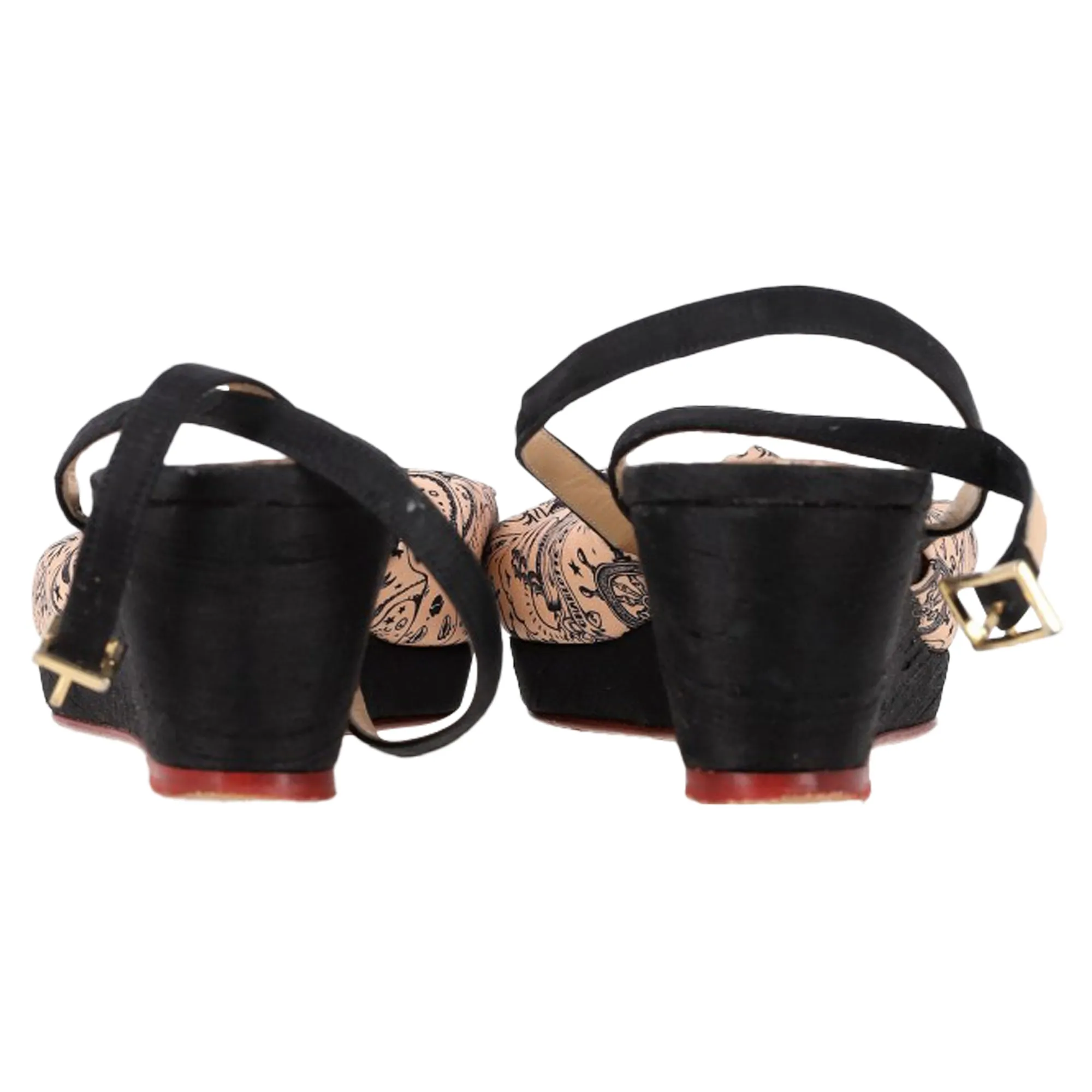 Charlotte Olympia Printed Bow Wedge Sandals in Peach Satin