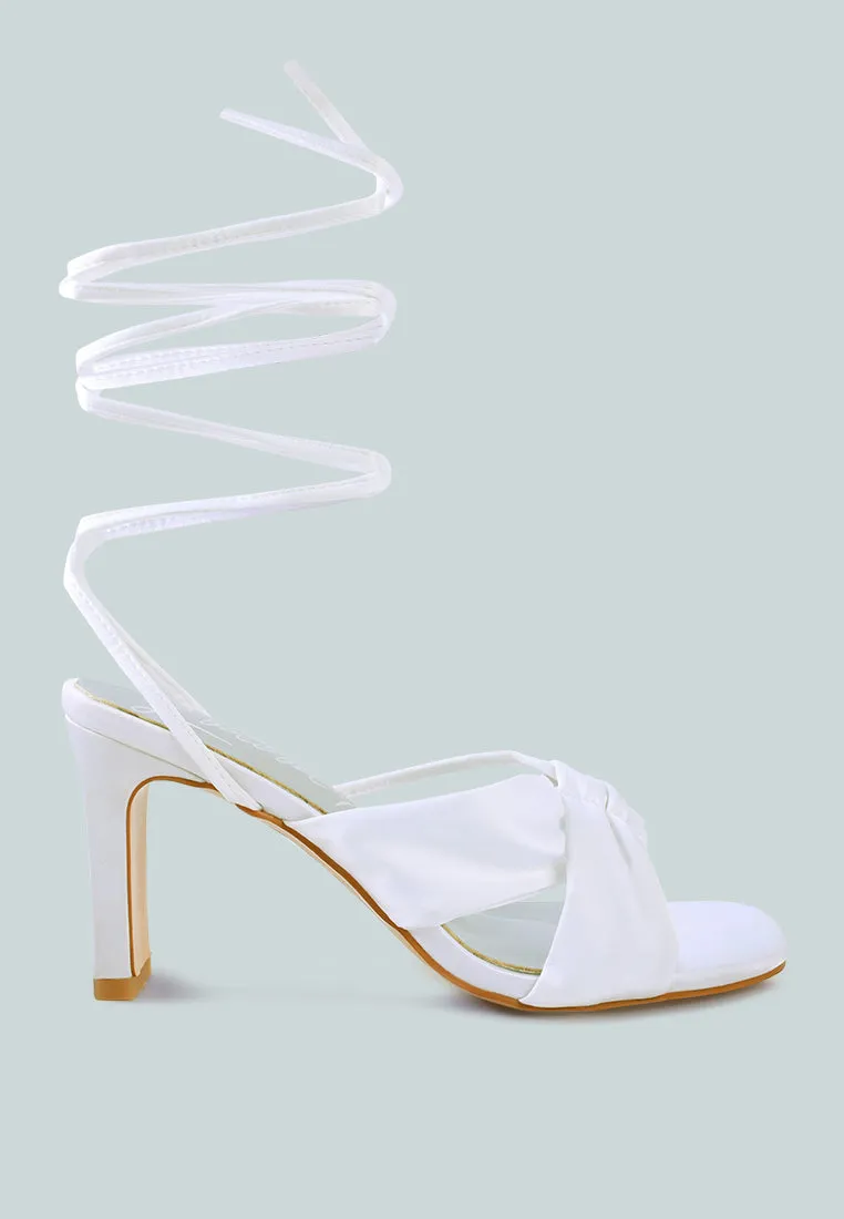 chasm ruched satin tie up block heeled sandals
