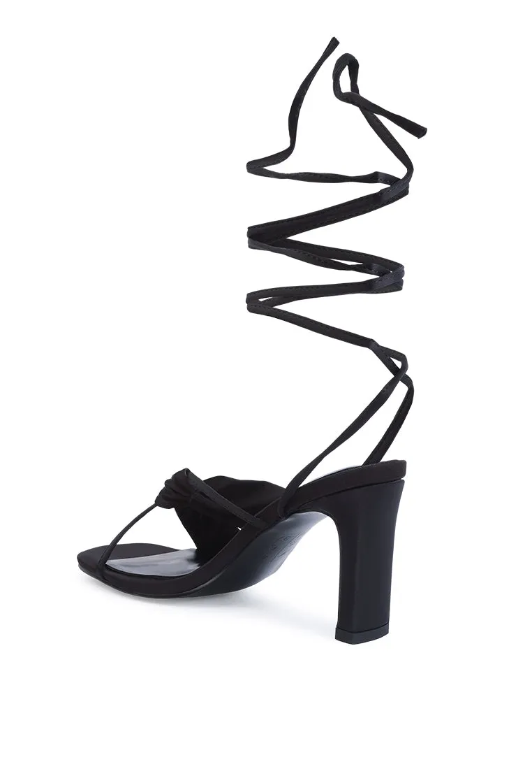 chasm ruched satin tie up block heeled sandals