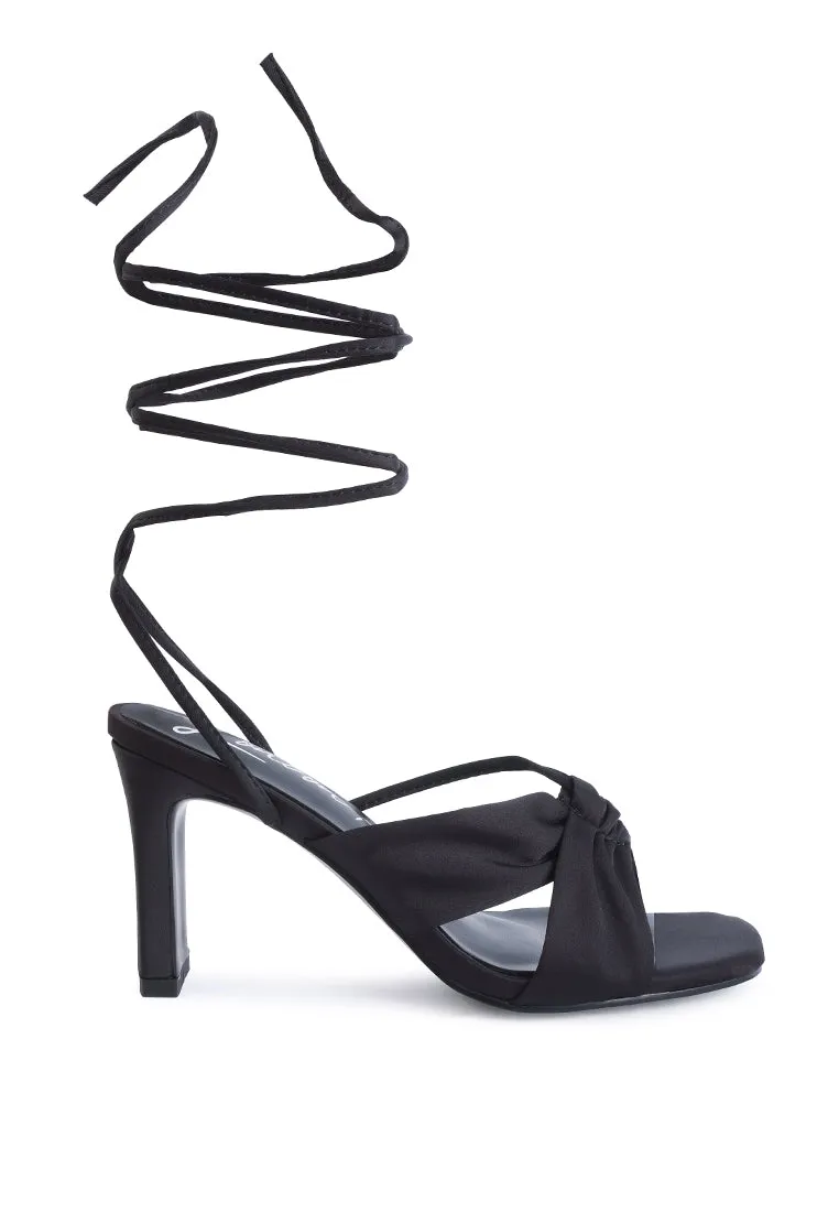 chasm ruched satin tie up block heeled sandals