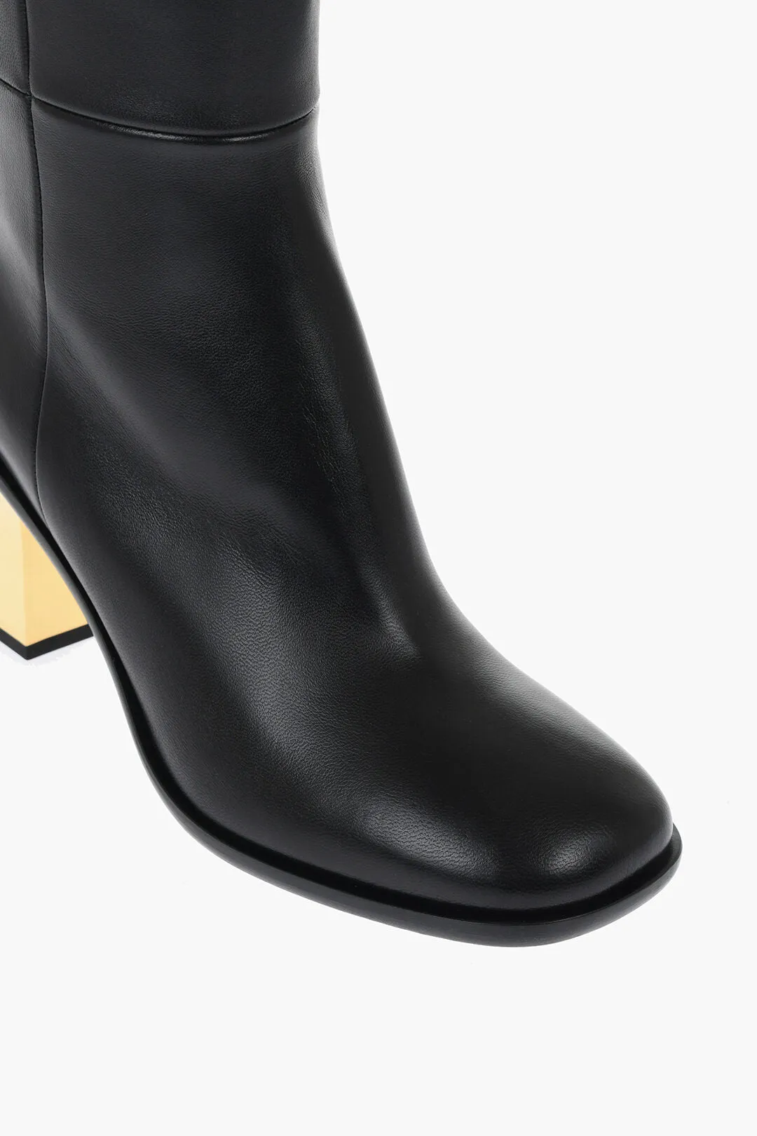 Chloe Leather Knee-High Boots With Metallic Effect Heel 8 Cm