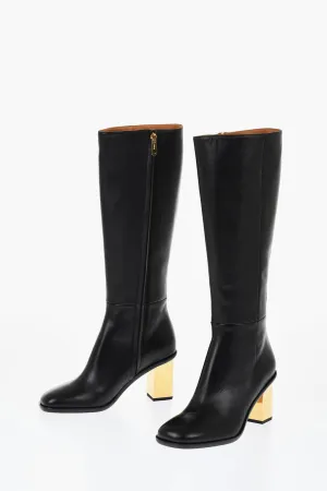 Chloe Leather Knee-High Boots With Metallic Effect Heel 8 Cm