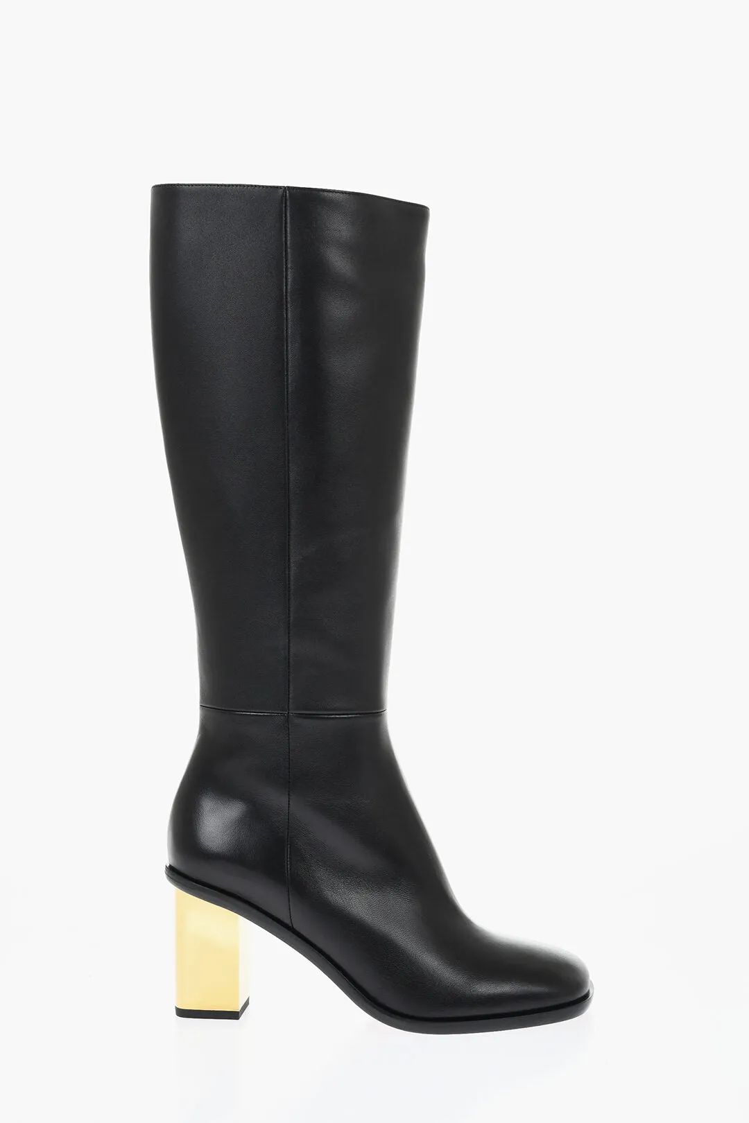 Chloe Leather Knee-High Boots With Metallic Effect Heel 8 Cm