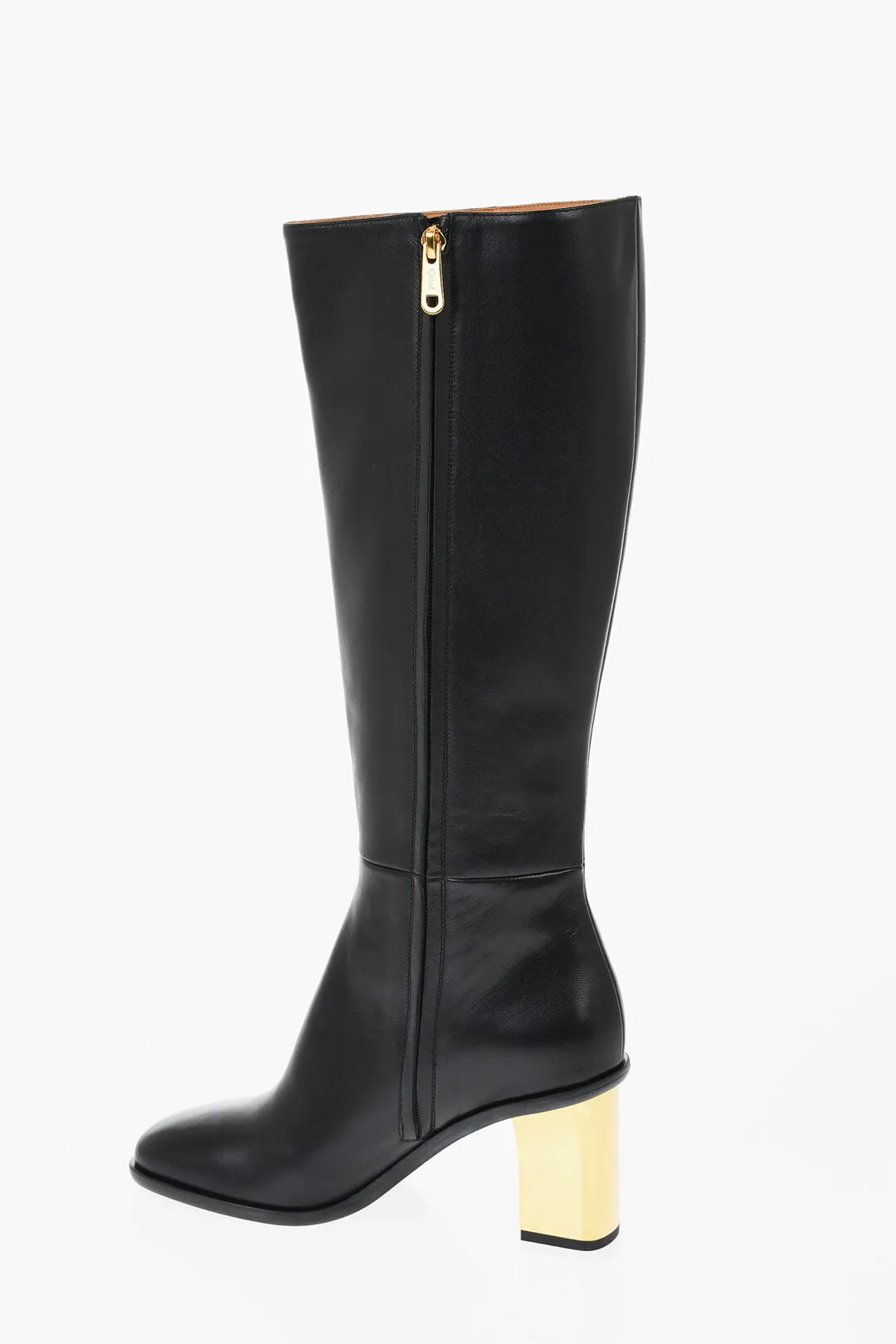 Chloe Leather Knee-High Boots With Metallic Effect Heel 8 Cm