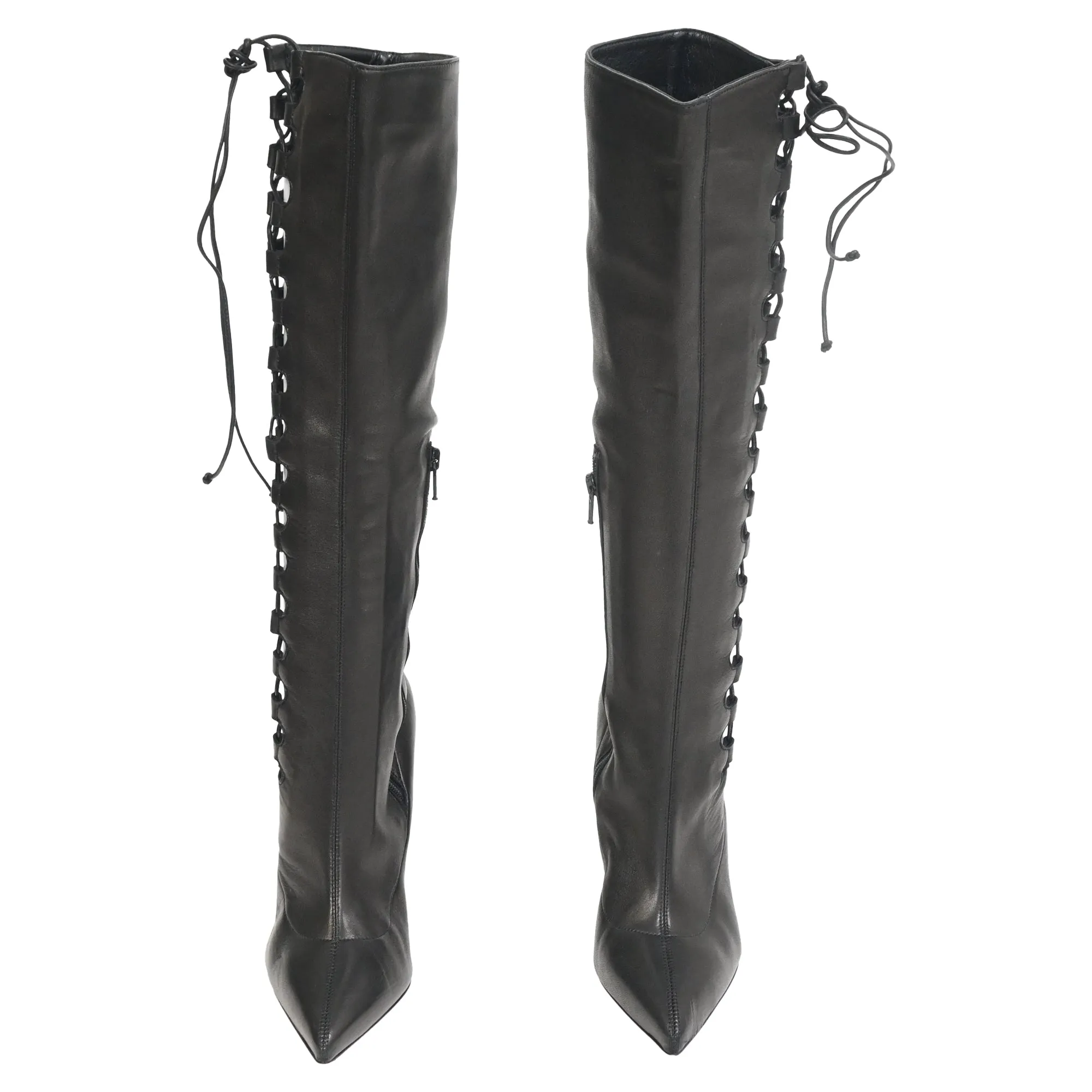 Christian Louboutin Goulue Lace Up Knee Boots in Black Leather