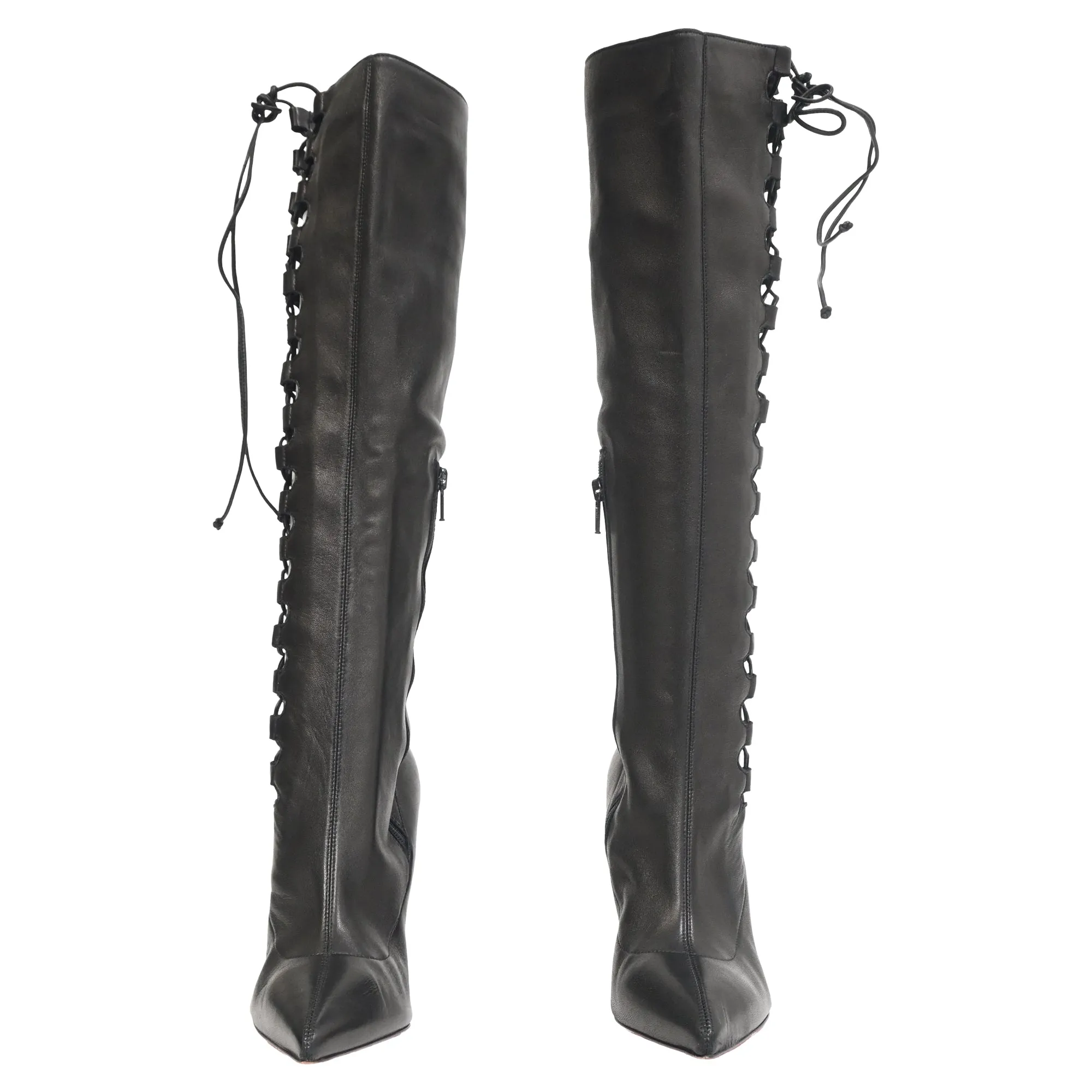 Christian Louboutin Goulue Lace Up Knee Boots in Black Leather