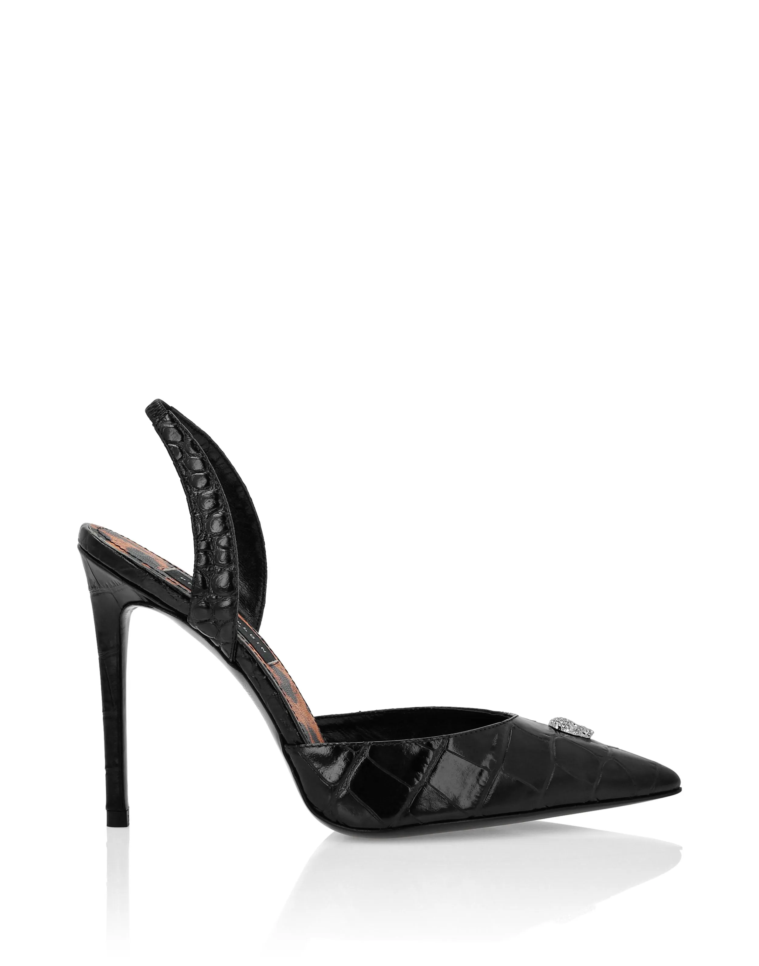 Croco Printed Leather Slingback Shoes