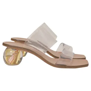 Cult Gaia Jila Floral Sandals in Transparent Vinyl and Brown Leather