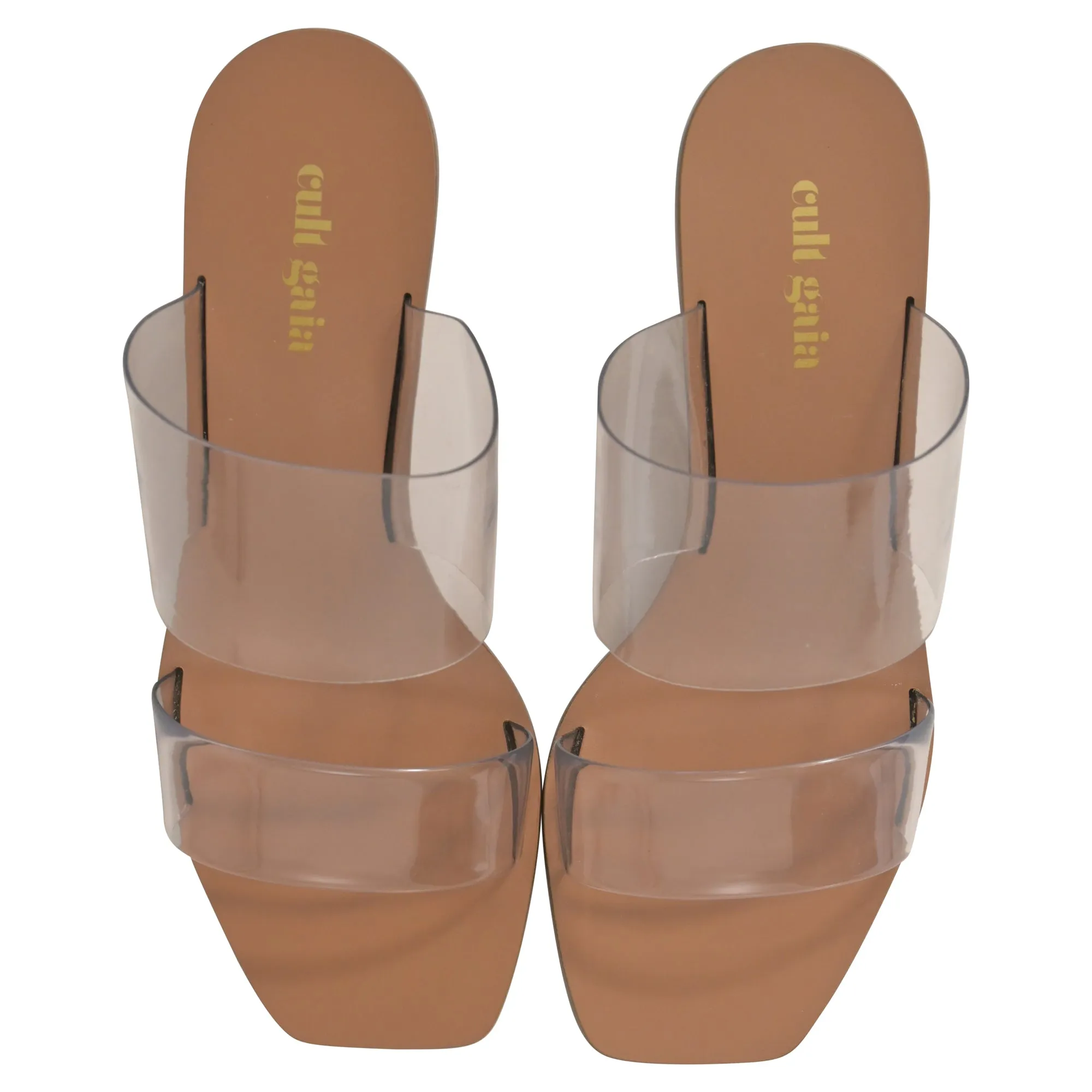 Cult Gaia Jila Floral Sandals in Transparent Vinyl and Brown Leather