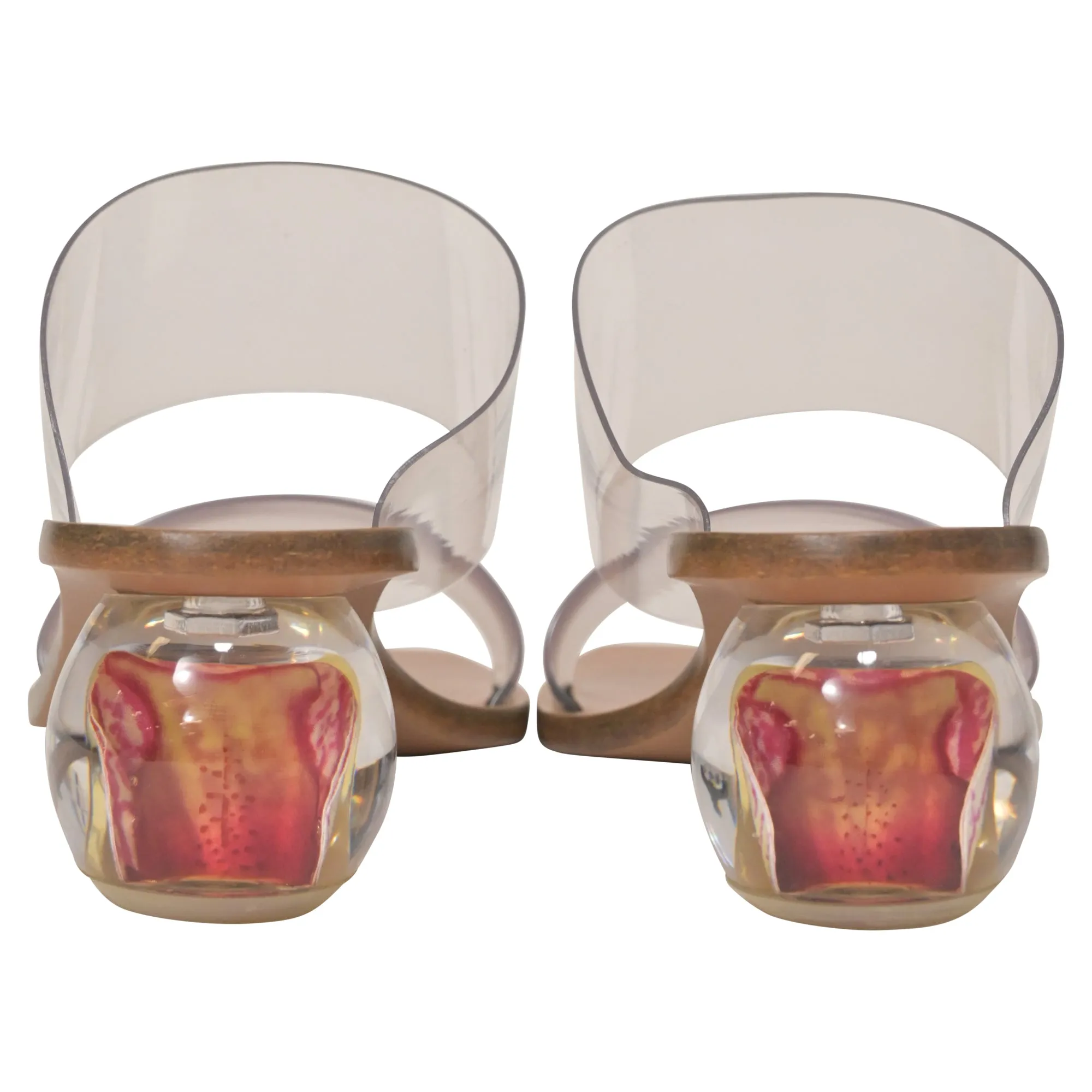 Cult Gaia Jila Floral Sandals in Transparent Vinyl and Brown Leather
