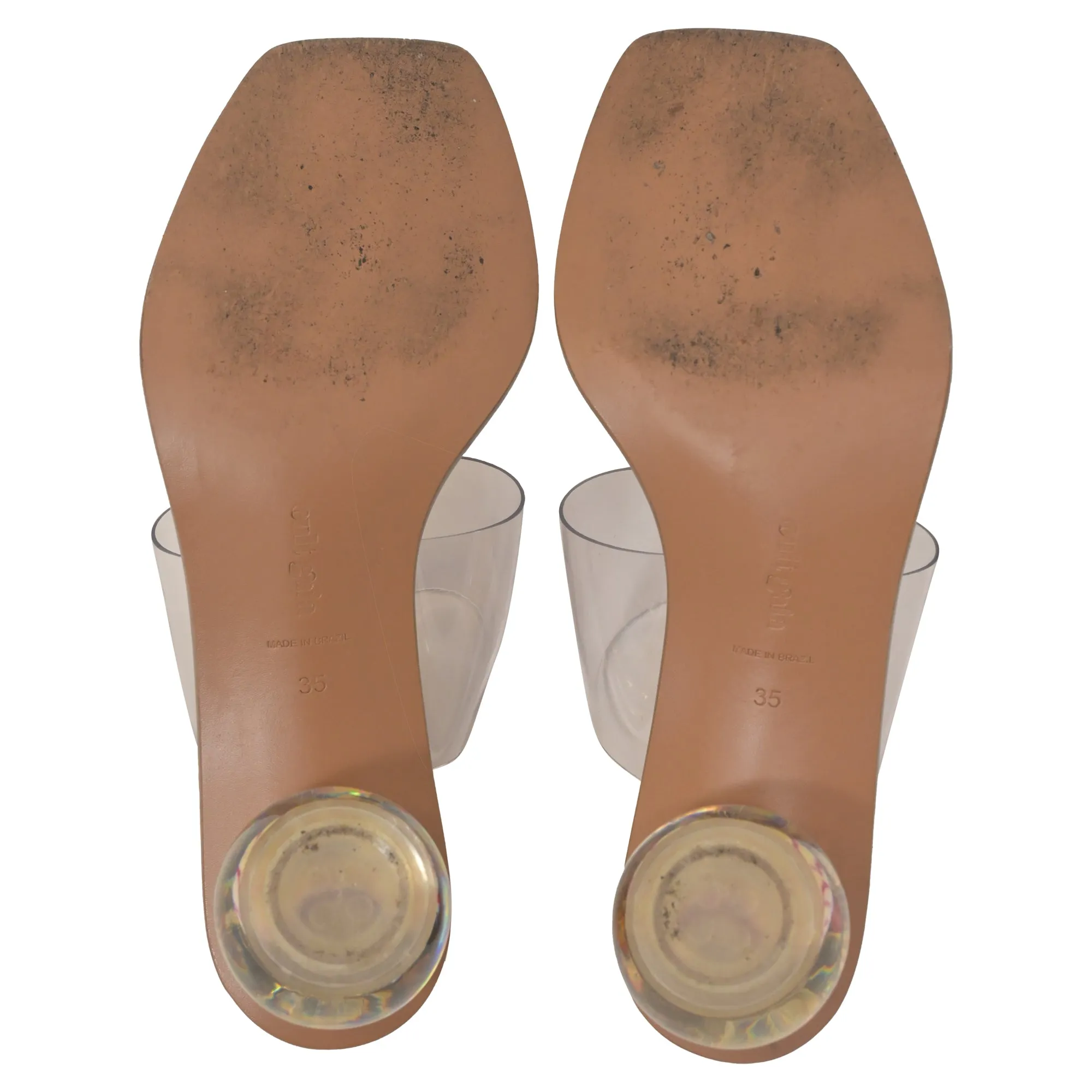 Cult Gaia Jila Floral Sandals in Transparent Vinyl and Brown Leather