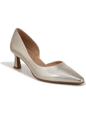 Dalary Womens Leather Metallic Kitten Heels