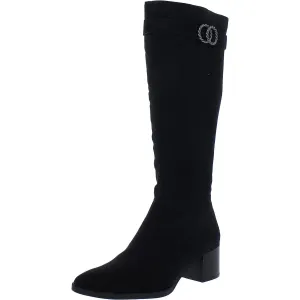 Daring Womens Faux Suede Stacked Heel Knee-High Boots