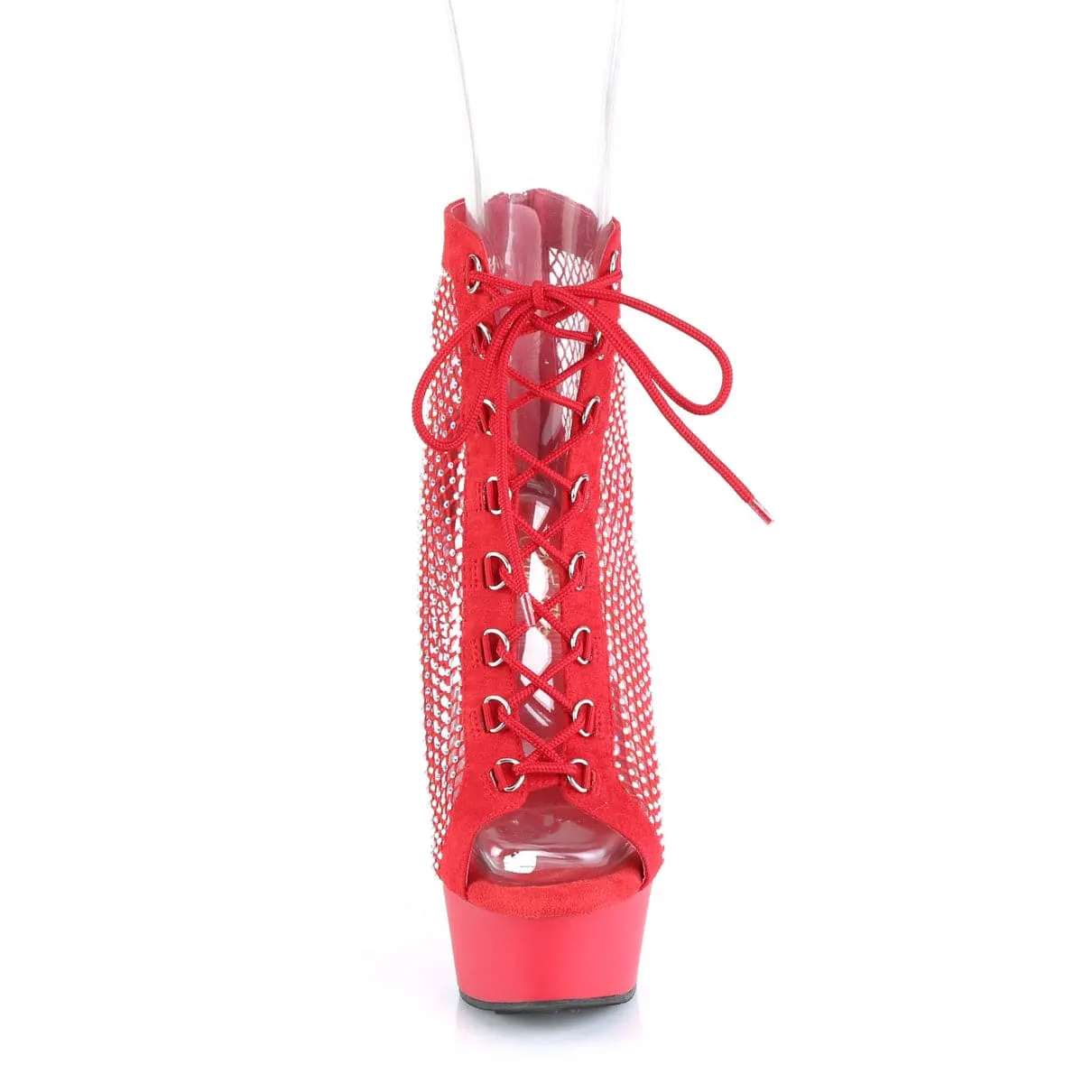 DELIGHT-600-33RM Red Faux Suede-Rhinestones Mesh/Red Matte