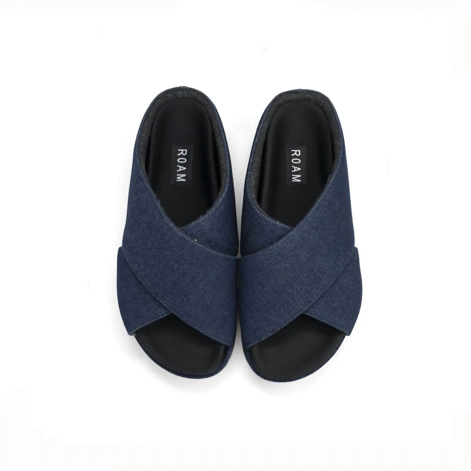Denim Cross Stack Platform Sandals In Dark Denim