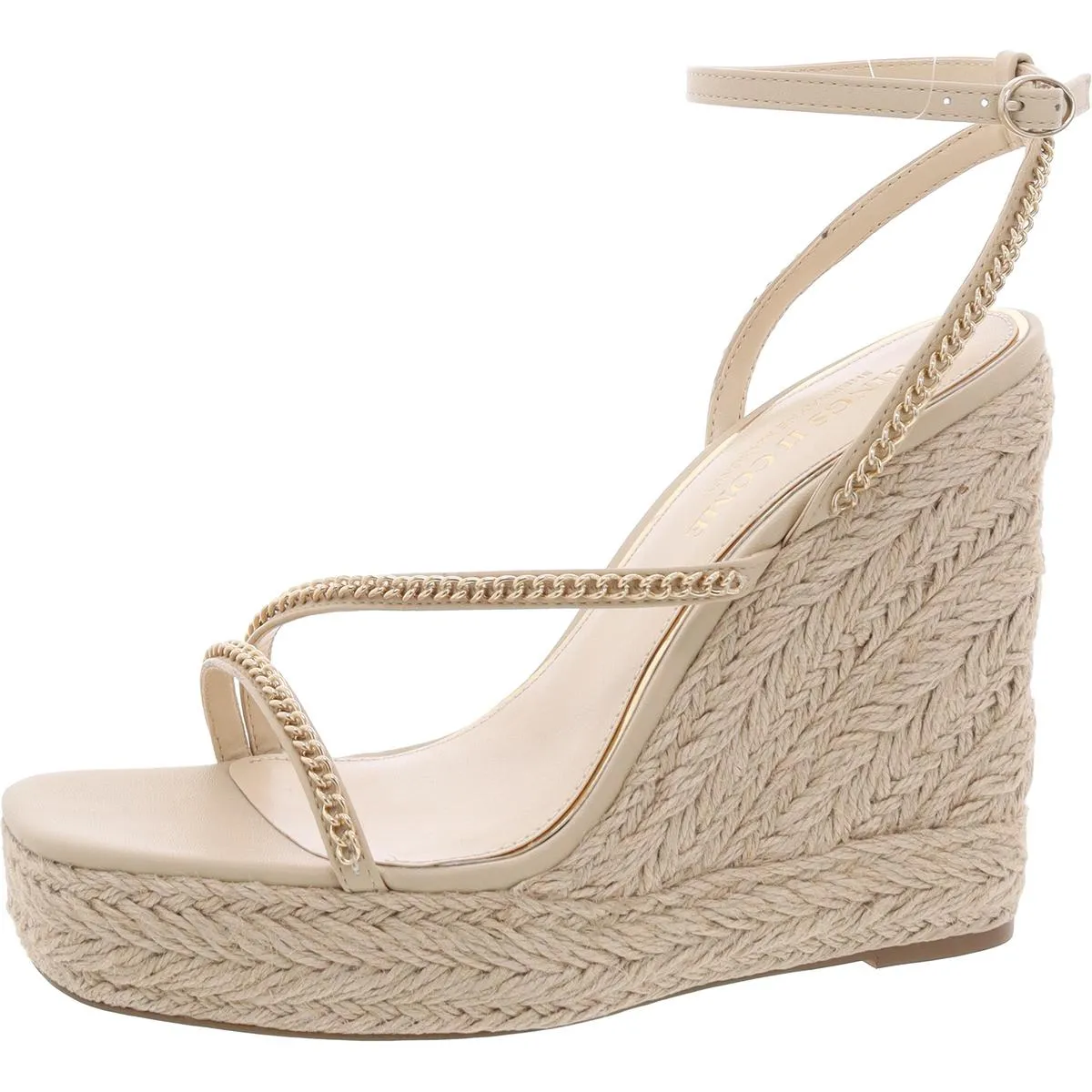 Dina Womens Chain Faux Leather Wedge Heels