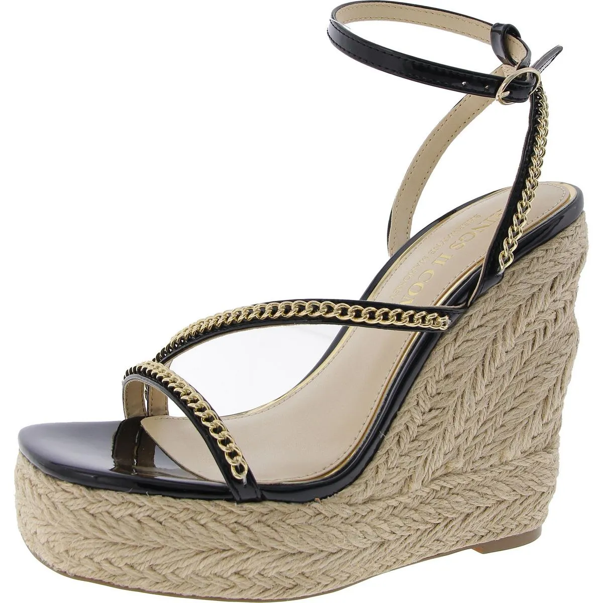 Dina Womens Chain Faux Leather Wedge Heels