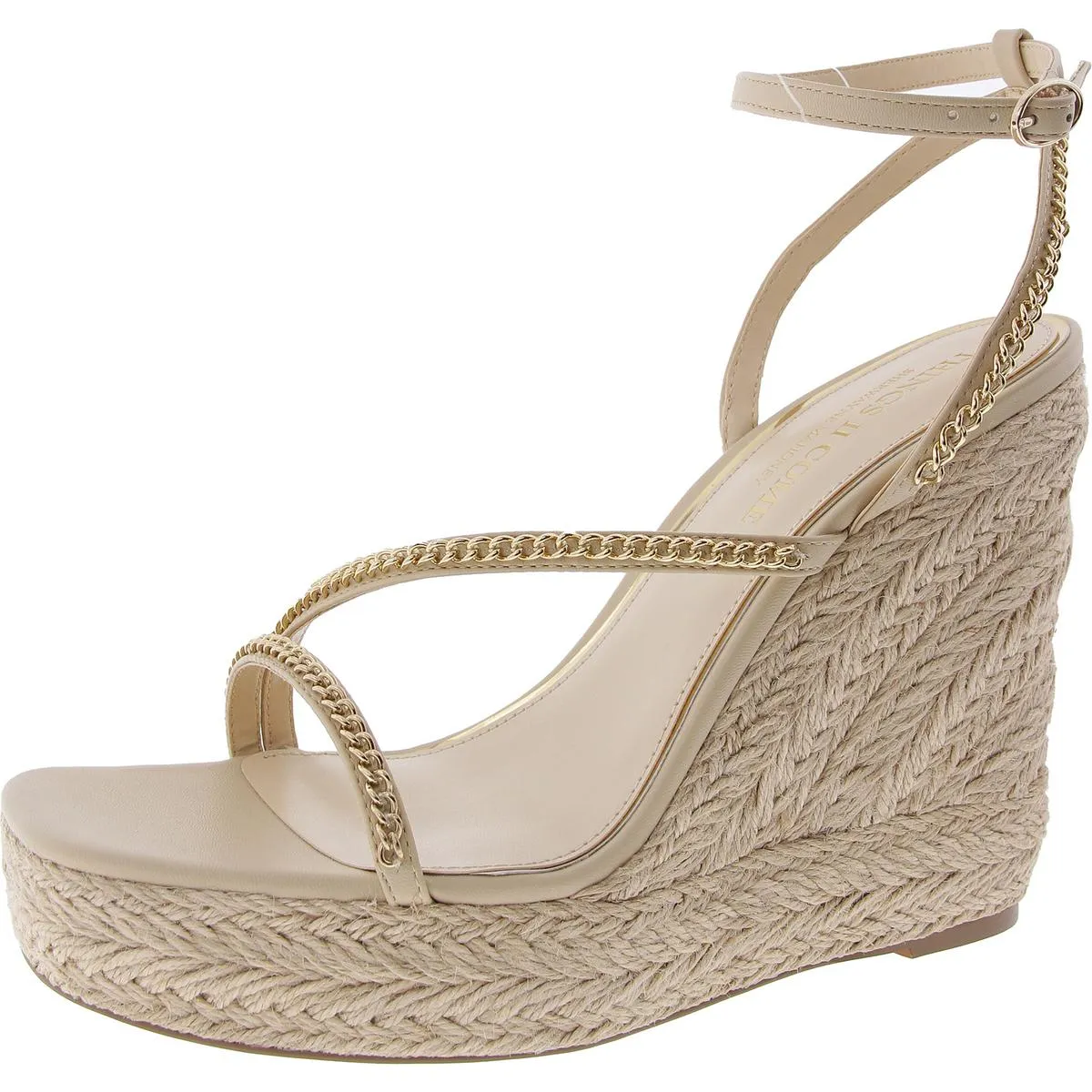 Dina Womens Chain Faux Leather Wedge Heels