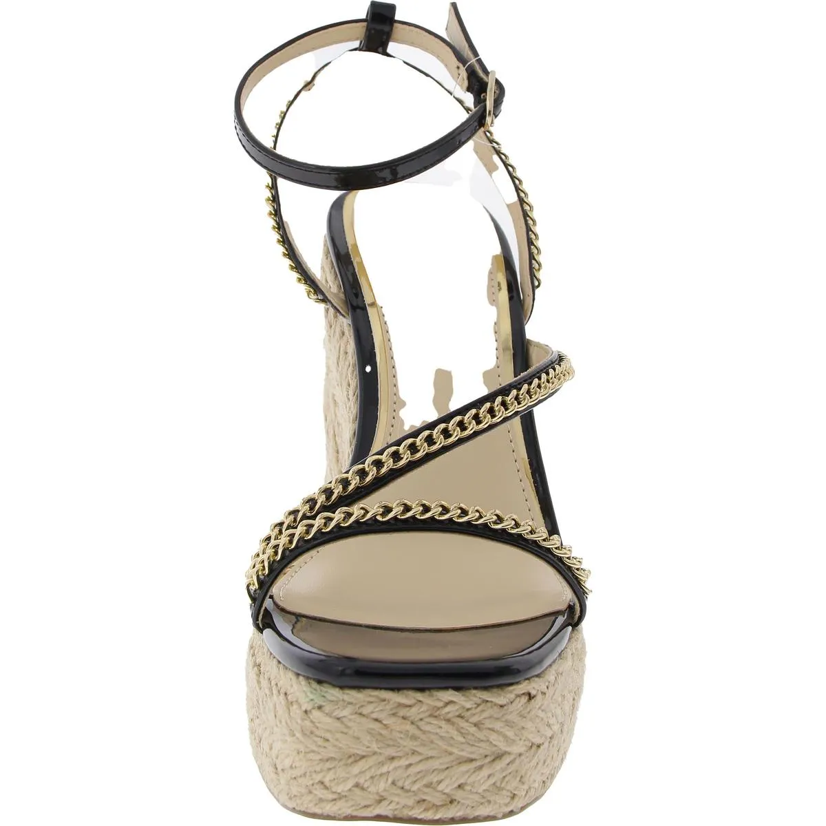 Dina Womens Chain Faux Leather Wedge Heels