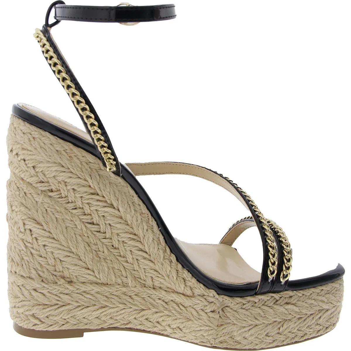 Dina Womens Chain Faux Leather Wedge Heels
