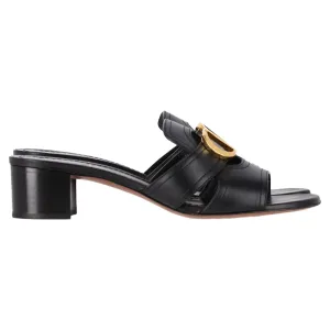Dior 30 Montaigne Slide Block Heel Sandals in Black Leather