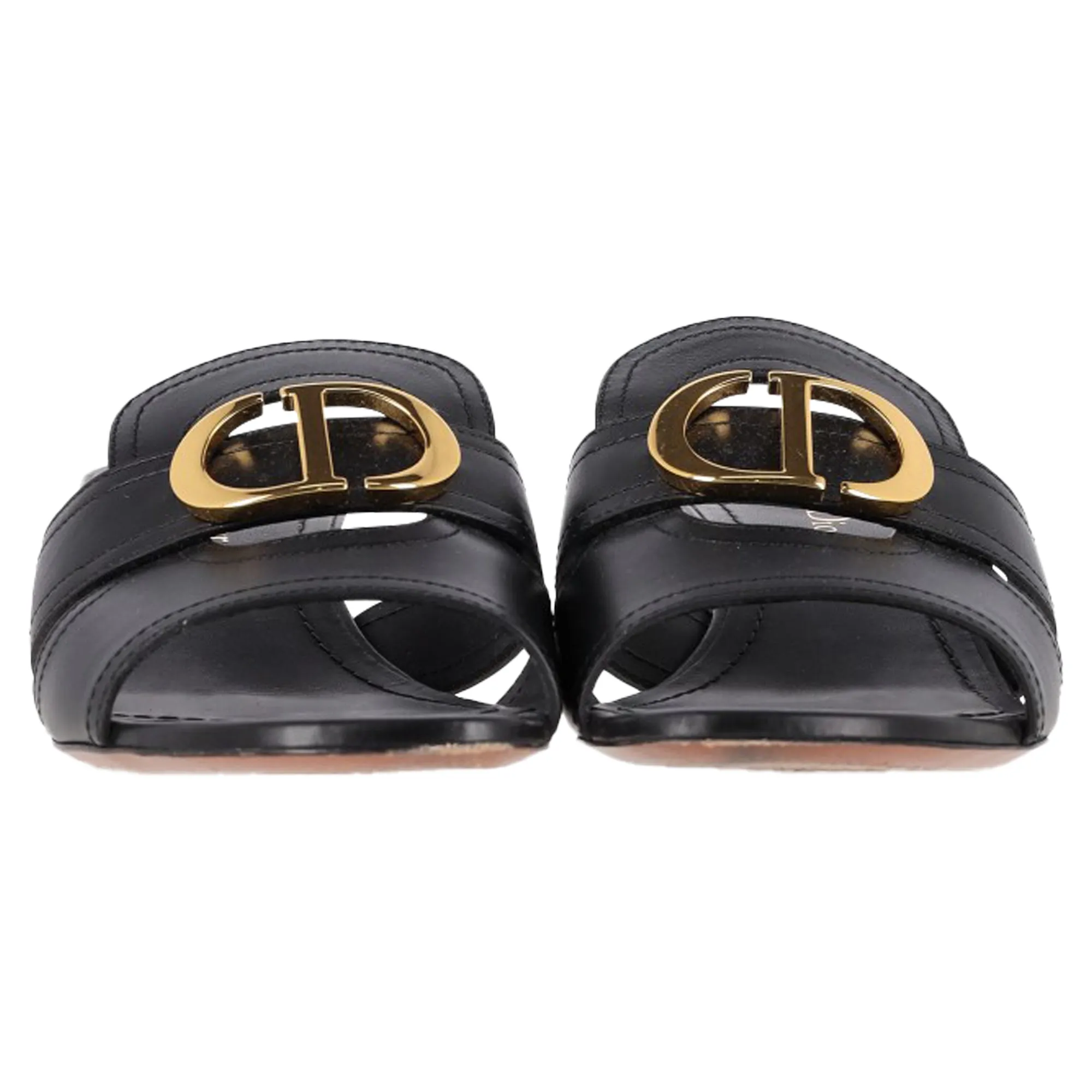 Dior 30 Montaigne Slide Block Heel Sandals in Black Leather
