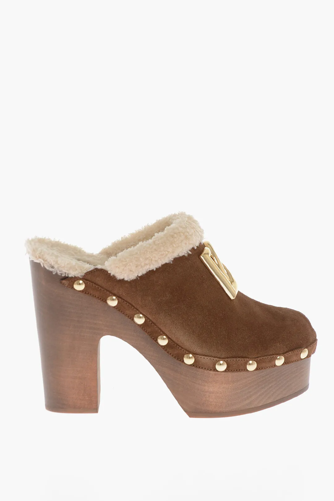 Dolce & Gabbana Shearling Mules With Wood Heel 12Cm