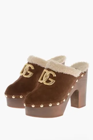Dolce & Gabbana Shearling Mules With Wood Heel 12Cm