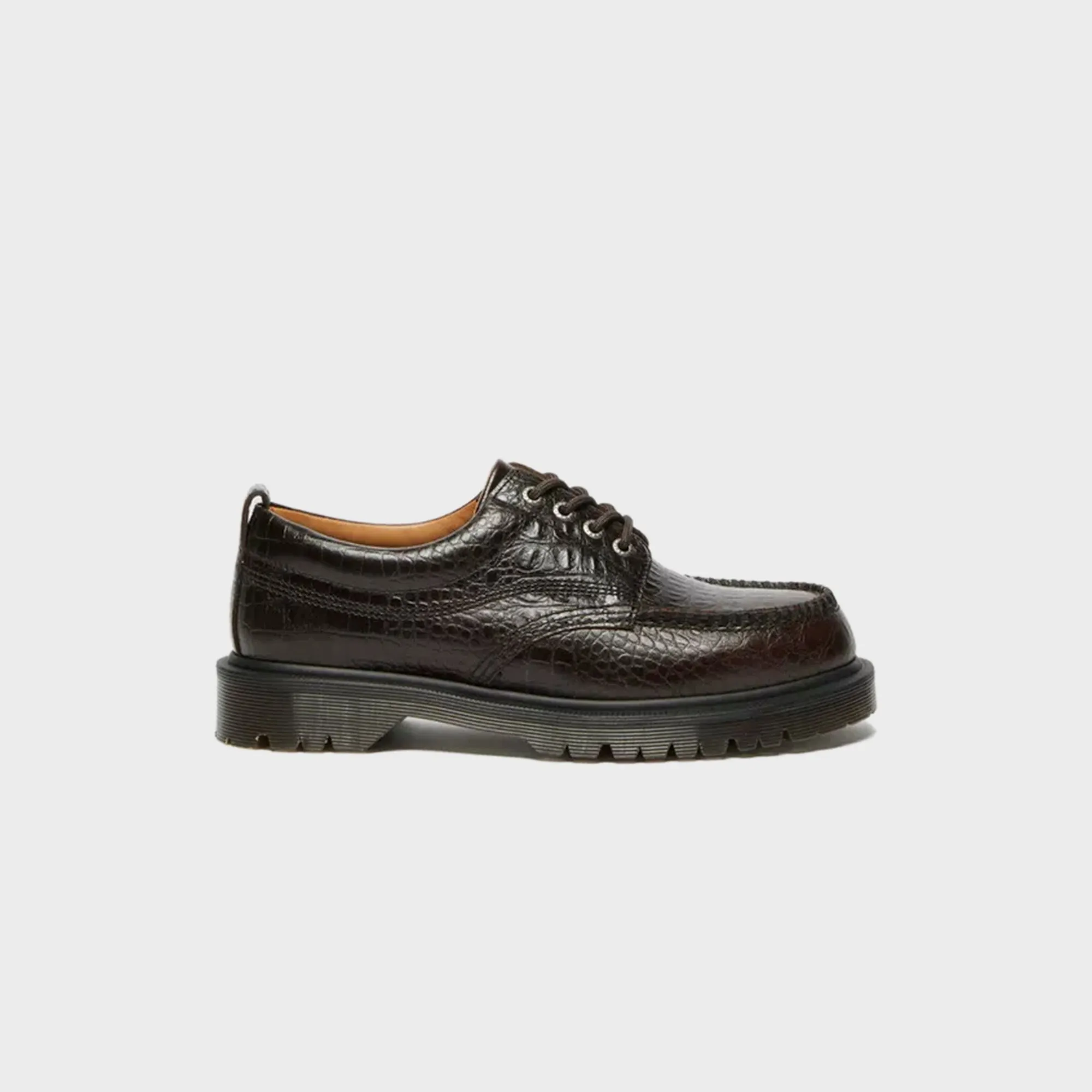 Dr. Martens Lowell Analine Crocodile Embossed Moc Toe Shoe - Dark Brown
